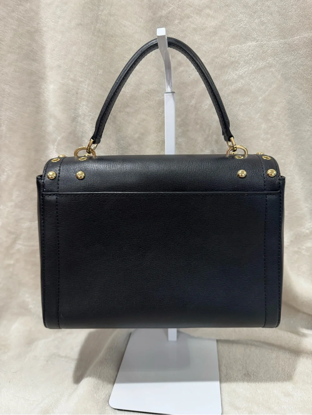 Michael Kors Black Kinsley Leather Studded Leather Satchel - Gold Hardware